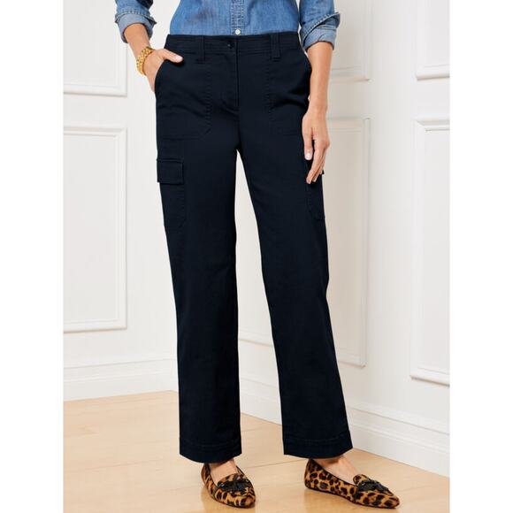 Talbots Womens Chino Cargo Pants 16 Navy Straight Leg Ankle Pockets Utility - Picture 1 of 8